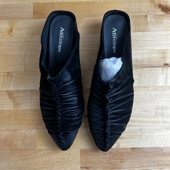 Antelope Black Ruched Leather Mule Shoes Liselle Ankle Boot Pointed Toe Size 40 - Picture 2 of 10